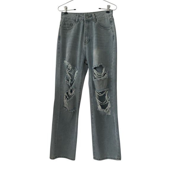 SHEIN Wide Leg Distressed Light Blue Jeans sz Small Petite - Picture 1 of 10